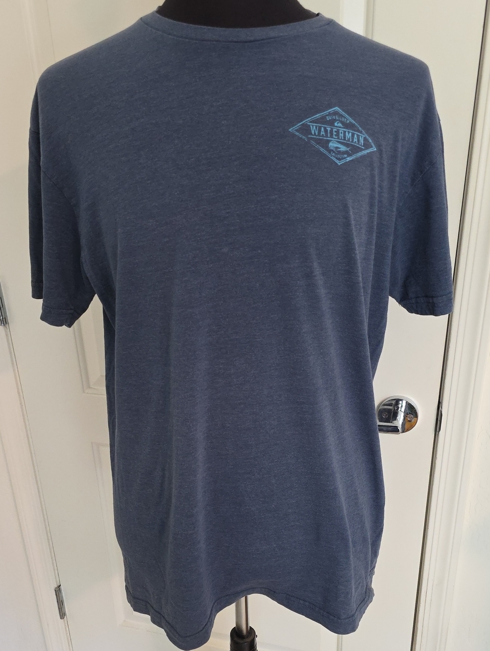 Quiksilver Short-Sleeve Tee in Heather Navy with Light Blue Logo